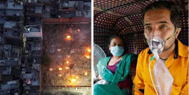 Тяжелая эпидситуация в Индии, дефицит кислородных аппаратов и 2800 смертей в день - «Мест больше не было, устроили крематорий на старой автостоянке» (фото)