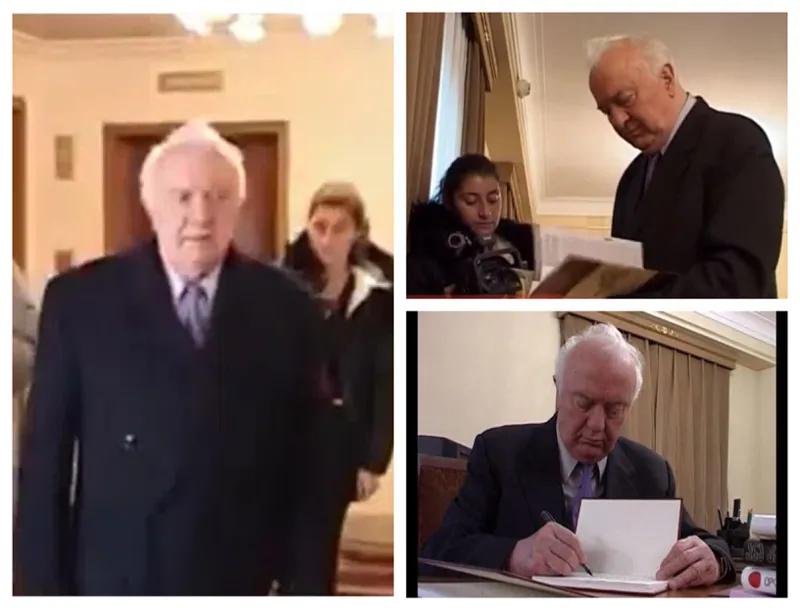 Уникальное видео: Эдуард Шеварднадзе покидает президентский кабинет после «революции роз» — как он разбирает вещи и прощается с сотрудниками