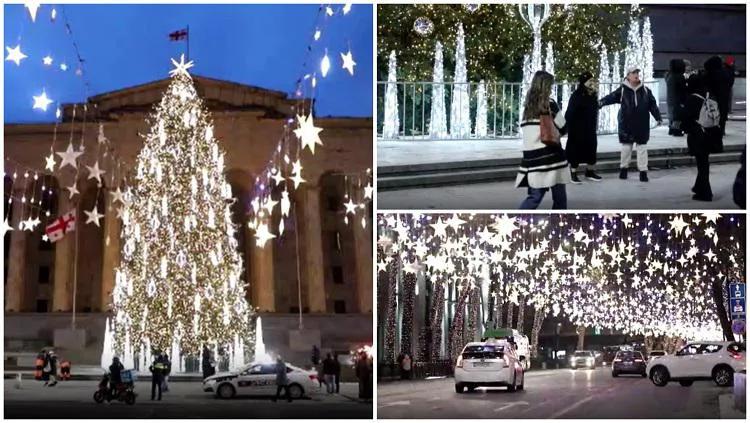 В столице зажглись главная елка и новогодняя иллюминация – кадры с проспекта Руставели